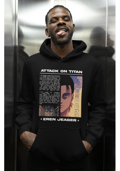 Sevbano Eren Yeager Baskılı Unisex Oversize Attack On Titan Anime Karakte Siyah