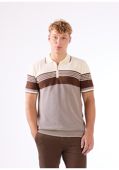 Dufy Kahve Çizgili Yatay Desen Erkek Triko - Slim Fit Kahve