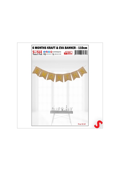 6 Months Simli Evalı Kraft Banner, 110cm X 17cm - Altın 0-99
