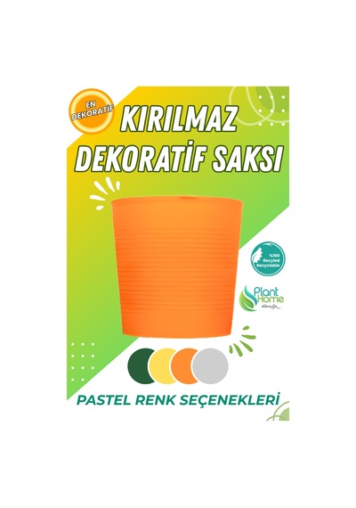 Turuncu Direnajlı 9.5 Litre Dekoratif Bitki Saksısı İç-dış Mekan Bitkileri İçin Uygun Saksı