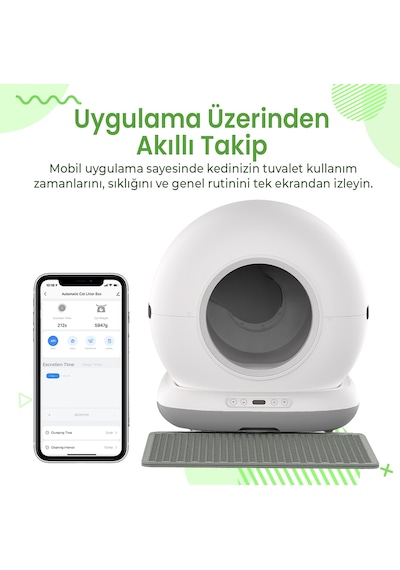 Haustier Cb001 Gri Akıllı Otomatik Kedi Tuvaleti, App İle Uzaktan Kontrol, 75lt Hazne, 7lt Çöp Haznesi, Ağırlık Sensörlü