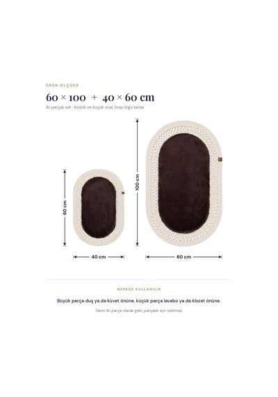 Banyo Paspası Takımı 60x100+40x60 Cm İç Trikot Acı Kahve & Krem