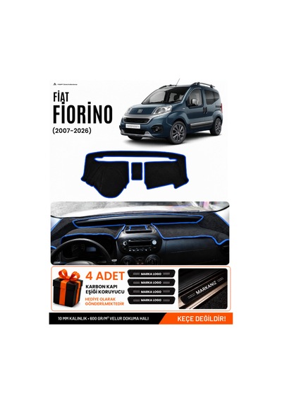 Fiat Fiorino 2007-2026 Uyumlu Torpido Koruma, Torpido Örtüsü, Torpido Kılıfı - Siyah Mavi