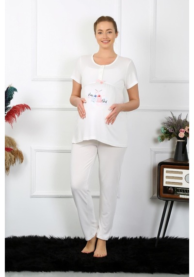 Akbeniz Kadın Kısa Kol Hamile Lohusa Pijama Takımı Ekru 45210-ekru