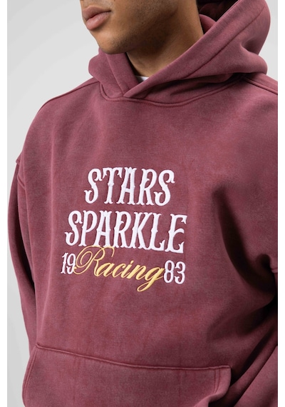 Vamos Oversize Nakış Baskılıkapüşonlu Sweatshirt Bordo
