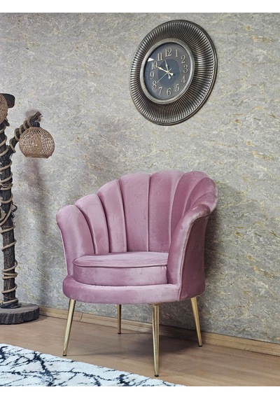 Zafir Tekli İstiridye Gold Kaplama Sivriltme Ayak Çay Seti Koltuk Tekli Berjer , Balkon, Salon, Ofis Pembe