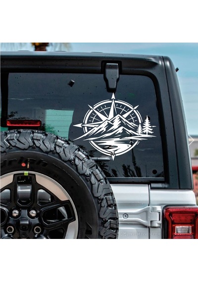 Pusula Dağ Ve Orman Sticker - Araba Oto Motosiklet Karavan Cam Sticker - 00357 30x25 Cm