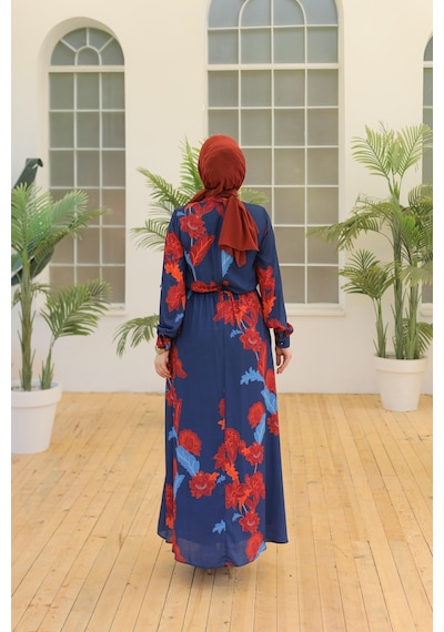 Armine Trend Desenli Elbise Lacivert 23yt905-lacivert Lacivert