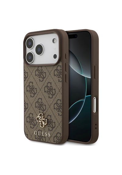 Apple iPhone Uyumlu 18 Pro Kılıf Guess  Lisanslı M-safe Şarj Özellikli Small 4g Classic Kapak Kahverengi