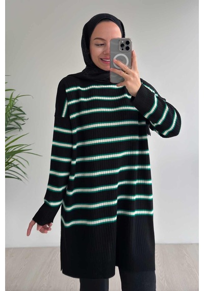 Kahijab Lady Triko Tunik - Siyah/yeşil Siyah