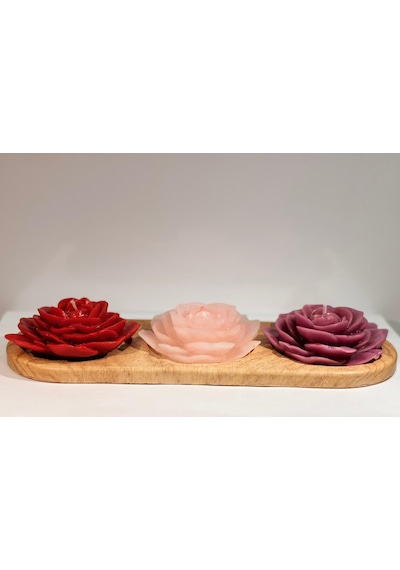 Authentic Candle-el Yapımı Gül Mum Kırmızı-pembe-mor