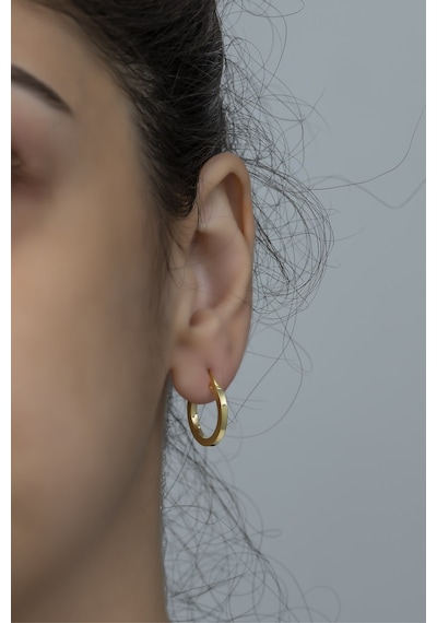 Nereze 925 Ayar Gümüş 15 MM Gold Tamtur Küpe