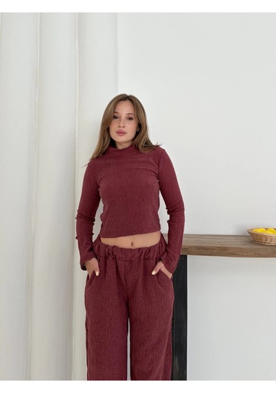 By Mop Balıkçı Yaka Örme Takım Bordo St265865 Bordo