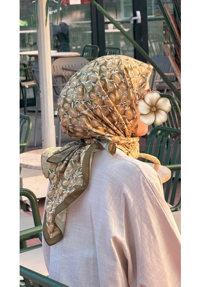 Qalortex Scarf Pamuklu Pera Desen Eşarp - Haki