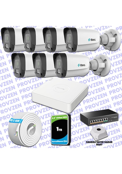 Provzen Ttec Hikvision 7 Kameralı Ip Full Hd Mikrofonlu Güvenlik Kamerası