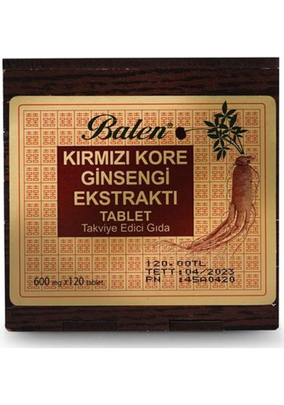 Balen Kırmızı Kore Ginsengi Ekstrakti Tahta Tablet 600 MG120