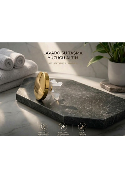 Lavabo Su Taşma Yüzüğü Parlak Altın