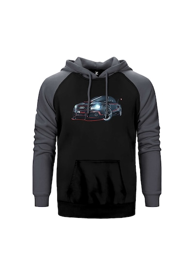 Audi R8 Tuning Gri Renk Reglan Kol Kapşonlu Sweatshirt Gri