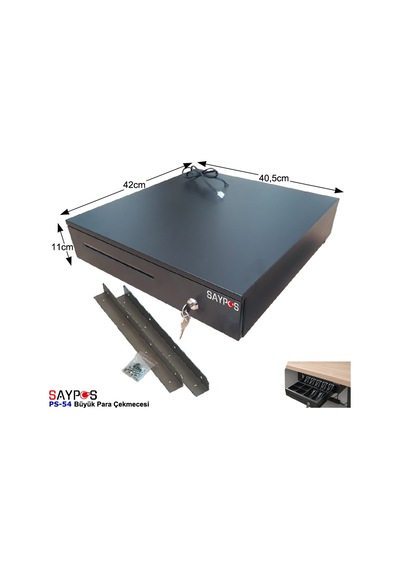 Montaj Askılı Slip Gözlü 5 Kağıt Para Bölmeli Anahtarlı Pos Bağlantılı Para Çekmecesi 40,5x42x11cm
