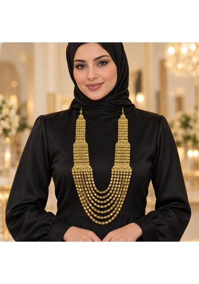 Kadın Gold Renk 8 Sıralı Madonna Kolye Urfa Akıtması Düğün Ve Kına Gerdanlığı Renkli