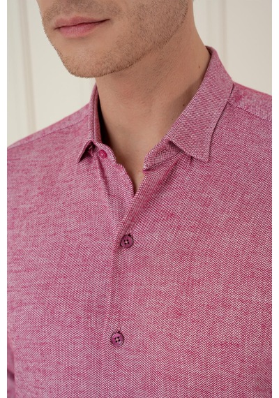 Efor Slim Fit Dokulu %100 Pamuk Bordo Gömlek G 1584 Bordo
