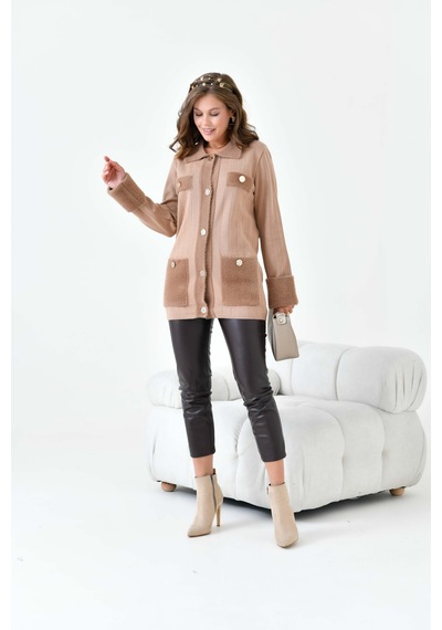 Ftz Women Kadın Pile Detaylı Hırka Camel 20714 Camel