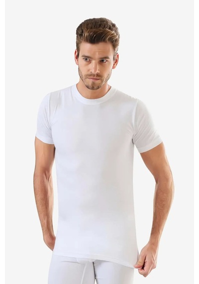 Terrien Premium Tekstil İç Giyim Erkek Beyaz Sıfır Yaka Kısa Kollu Fanila Tişört 3'lü Paket