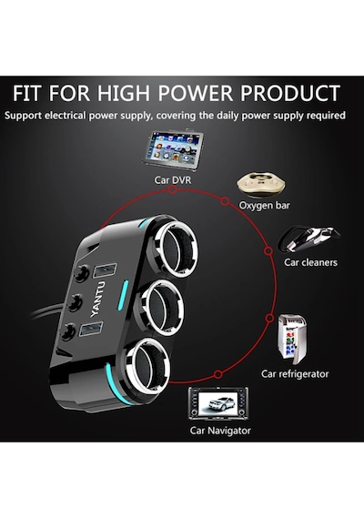Işıklı Araç Çakmaklık Çoğaltıcı 3'lü Çakmak Soketi 12v-24v 10a Usb Araba Çakmak Soket Çoklayıcı