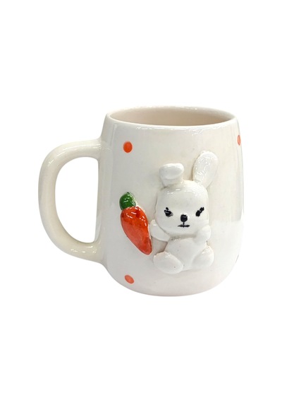 Boni Bon Collection Design 3d Kabartma El Yapımı Sevimli Tavşan Seramik Kupa Bardak 400 Ml