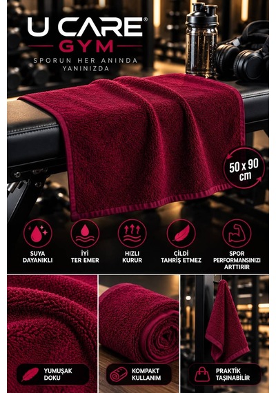 Yüksek Emici Hızlı Kuruyan Spor Salonu Havlusu Spor Havlusu %100 Organik Pamuk 50 X 90 Bordo - 945185160 Bordo