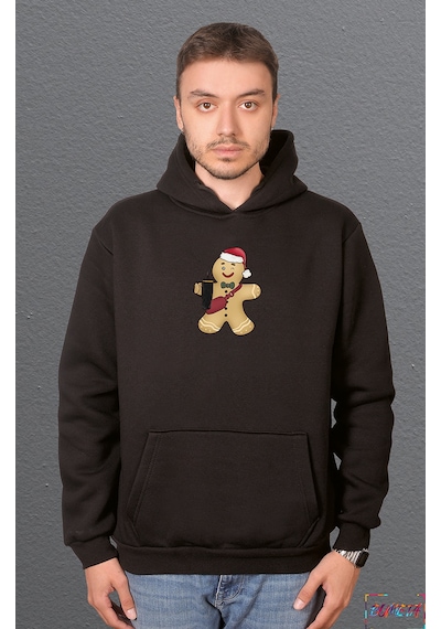 Bumeta Kurabiye Gingerbread Noel Yılbaşı Sweatshirt Unisex Kapüşonlu Hoodie Siyah