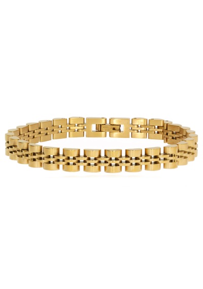 Erkek 8 Mm Kalınlığında Hasır Model Çelik Bileklik Gold
