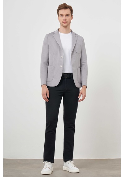 Morven Erkek Gri Örme Slim Fit Torba Cep Mono Yaka Spor Ceket 24ms002021100 Gri