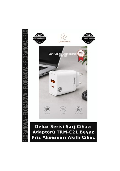 Delux Serisi Şarj Cihazı Adaptörü Trm-c21 Beyaz Priz Aksesuarı Akıllı Cihaz