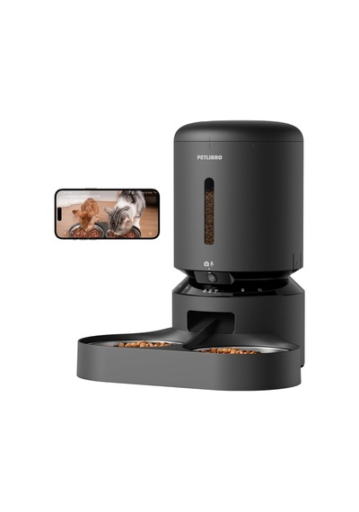 Petlibro 5l Akıllı Otomatik Mama Kabı Çift Hazneli, 1080p Kamera Mama & Su Kapları Siyah