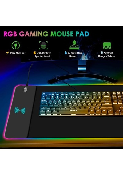 Powermaster Pm-25115 Xl Rgb Gaming Mouse Pad Wireless Telefon Şarj Destekli 14 Modlu
