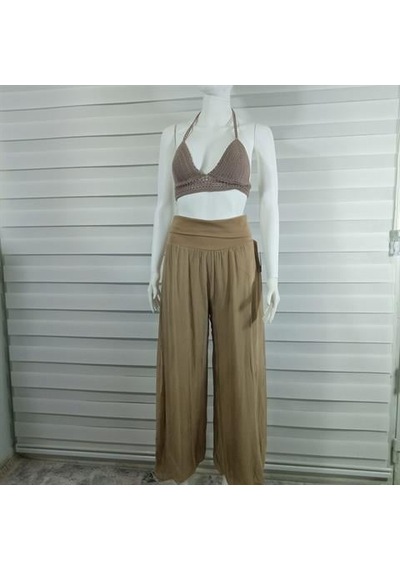 Bohem Stil Italyan Korse Belli Astarlı İpek Pantolon Camel
