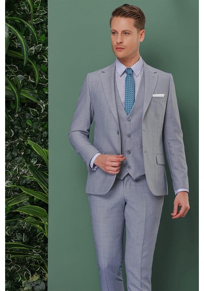 Efor Tk 872 Slim Fit Gri-mavi Klasik Takım Elbise Gri - Mavi