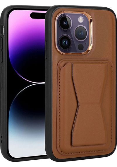 Nourthkiingdom Apple Uyumlu iPhone 14 Pro Max Kartlıklı Standlı Pu Deri Nrtk Memo Kılıf-kahverengi Kahverengi