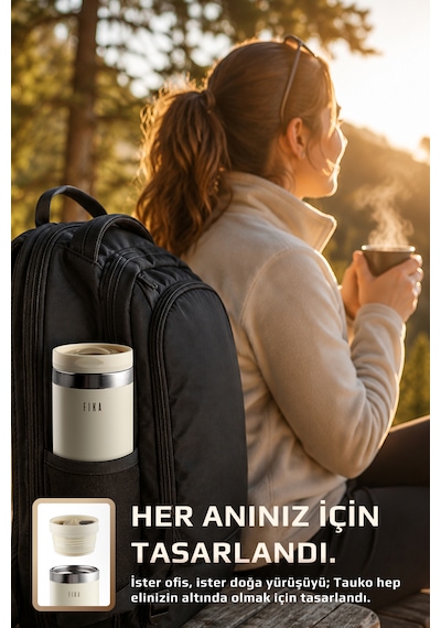 Neoflam Fika Tauko Sızdırmaz Kolay Sökülebilir Temizlenebilir Patentli Kapak Çelik Bardak Termos 470 Ml Bej