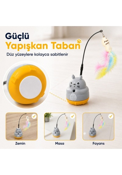 1 Adet Kedi Figürlü Dönen Peluş Balıklı Olta Oyuncağı