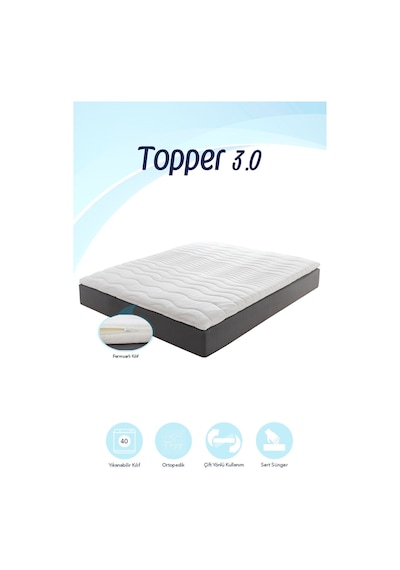 Topper 3.0 - Sert Ortopedik Yatak Pedi - Yatak Sertleştirici - Yıkanabilir Fermuarlı Kılıflı Beyaz