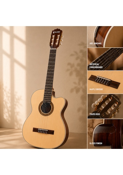 Valares Vc20cn Kesik Kasa Klasik Gitar Natürel 38 İnç 4/4 Yetişkin Üst Segment Çanta Capo Askı Pena Tuner