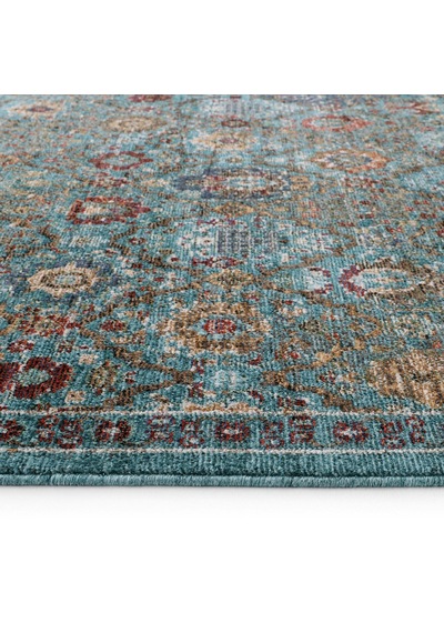 Cool Halı Saray Turkuaz Vintage Etnik Çiçek Motifli Soft Çerçeveli Bohem Oturma Odası Salon Halısı