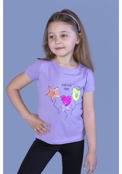 Toontoy Kids Toontoy Kız Çocuk Beautıful Today Baskılı Pul İşlemeli Tişört Lila