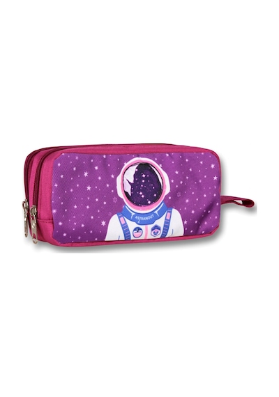 Cennec İki Bölmeli Kız Çocuk Astronot Kalem Çantası - Mor
