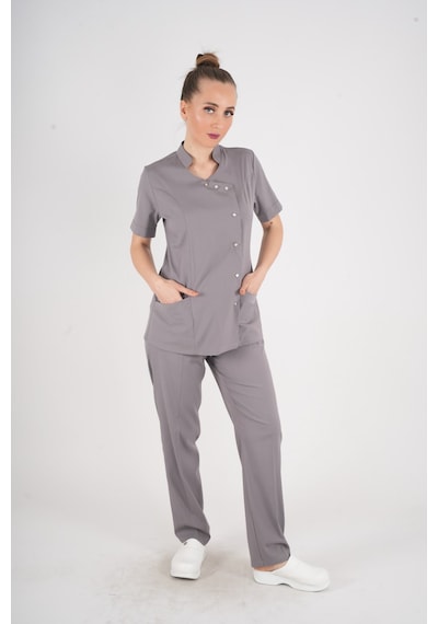 Aylu Model Soft Likra Gri Doktor Hemşire Hastane Scrubs Üniforma Takımı Gri