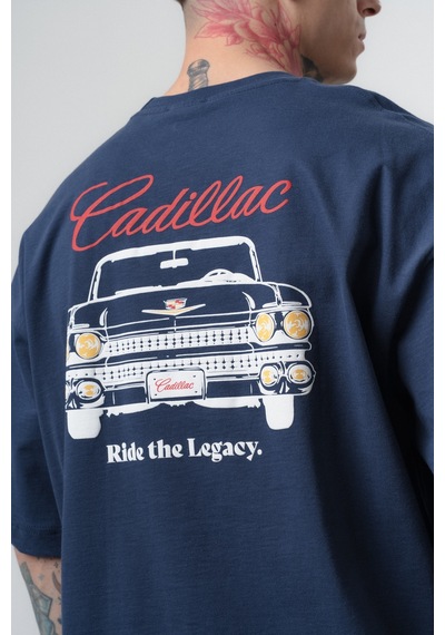 Respire Erkek Cadillac Baskılı Oversize T-shirt Lacivert