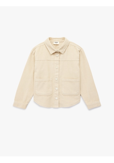 Koton Pamuklu Uzun Kollu Oversize Kadife Gömlek Bej 6wkg60019aw Ekru