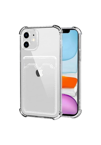 Apple Uyumlu iPhone 11 Kılıf Darbe Emici Köşe Korumalı Kartlıklı Cüzdanlı Silikon Kapak Şeffaf